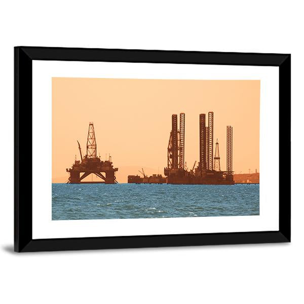 Oil Rig During Sunset Canvas Wall Art-3 Horizontal-Gallery Wrap-25" x 16"-Tiaracle