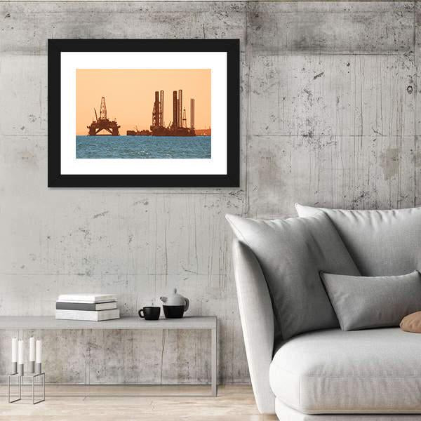 Oil Rig During Sunset Canvas Wall Art-3 Horizontal-Gallery Wrap-25" x 16"-Tiaracle