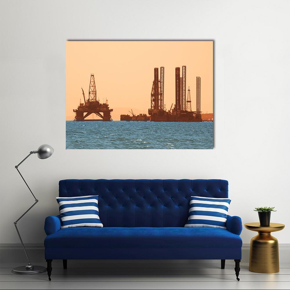 Oil Rig During Sunset Canvas Wall Art-1 Piece-Gallery Wrap-48" x 32"-Tiaracle
