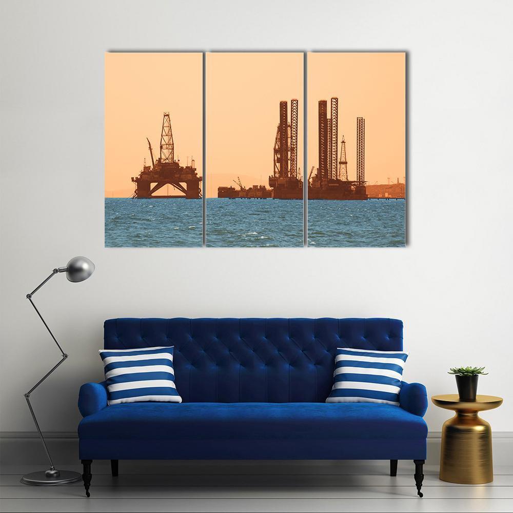 Oil Rig During Sunset Canvas Wall Art-3 Horizontal-Gallery Wrap-37" x 24"-Tiaracle