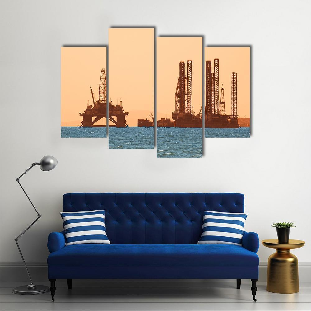 Oil Rig During Sunset Canvas Wall Art-3 Horizontal-Gallery Wrap-37" x 24"-Tiaracle