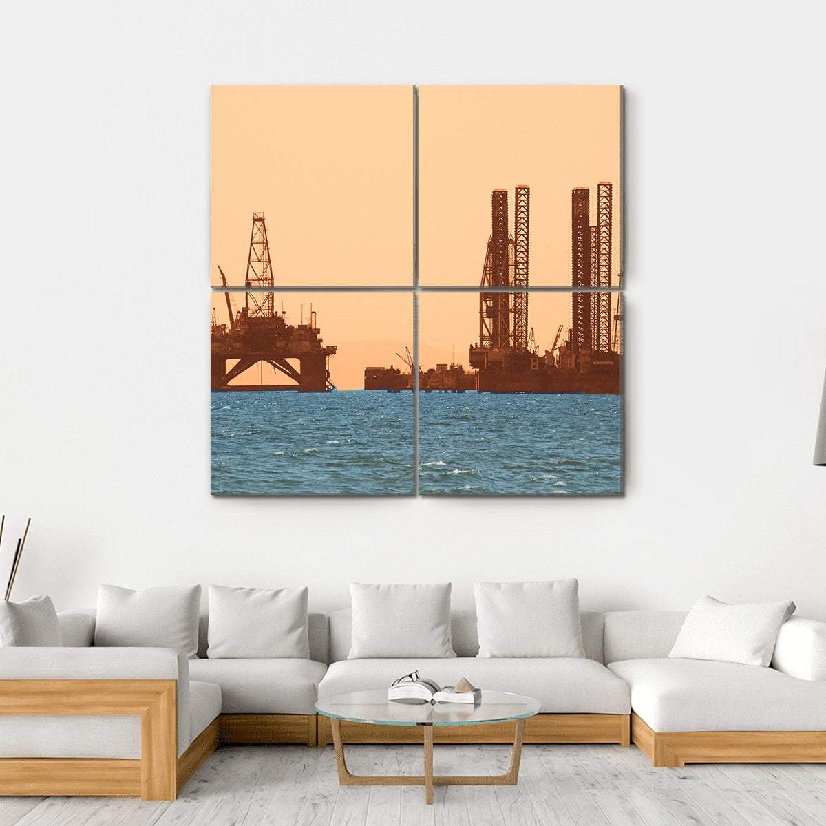 Oil Rig During Sunset Canvas Wall Art-4 Square-Gallery Wrap-17" x 17"-Tiaracle