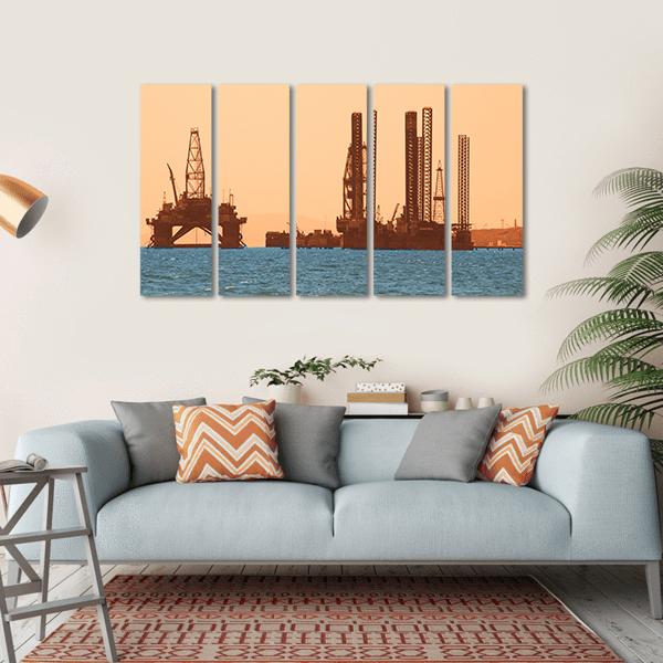 Oil Rig During Sunset Canvas Wall Art-5 Horizontal-Gallery Wrap-22" x 12"-Tiaracle