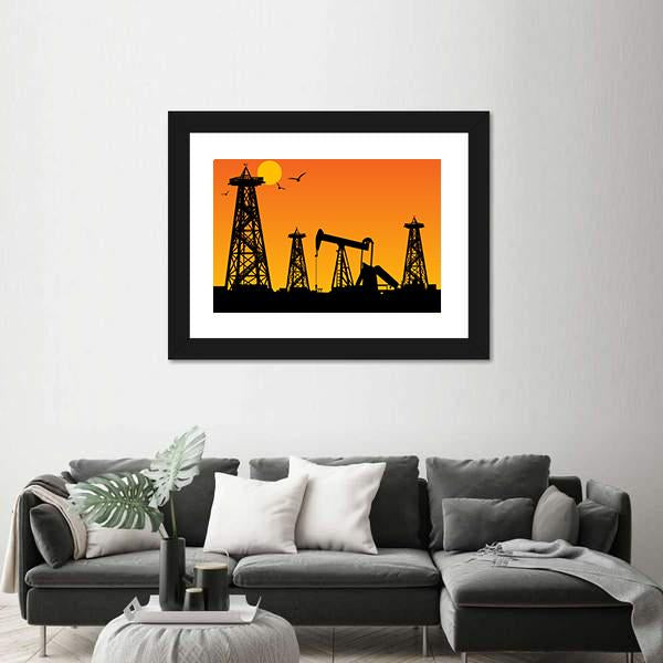 Oil Rig Silhouettes Canvas Wall Art-3 Horizontal-Gallery Wrap-25" x 16"-Tiaracle