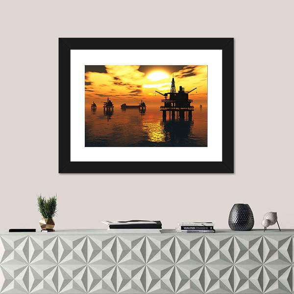 Oil Tankers In Sea Canvas Wall Art-1 Piece-Framed Print-20" x 16"-Tiaracle