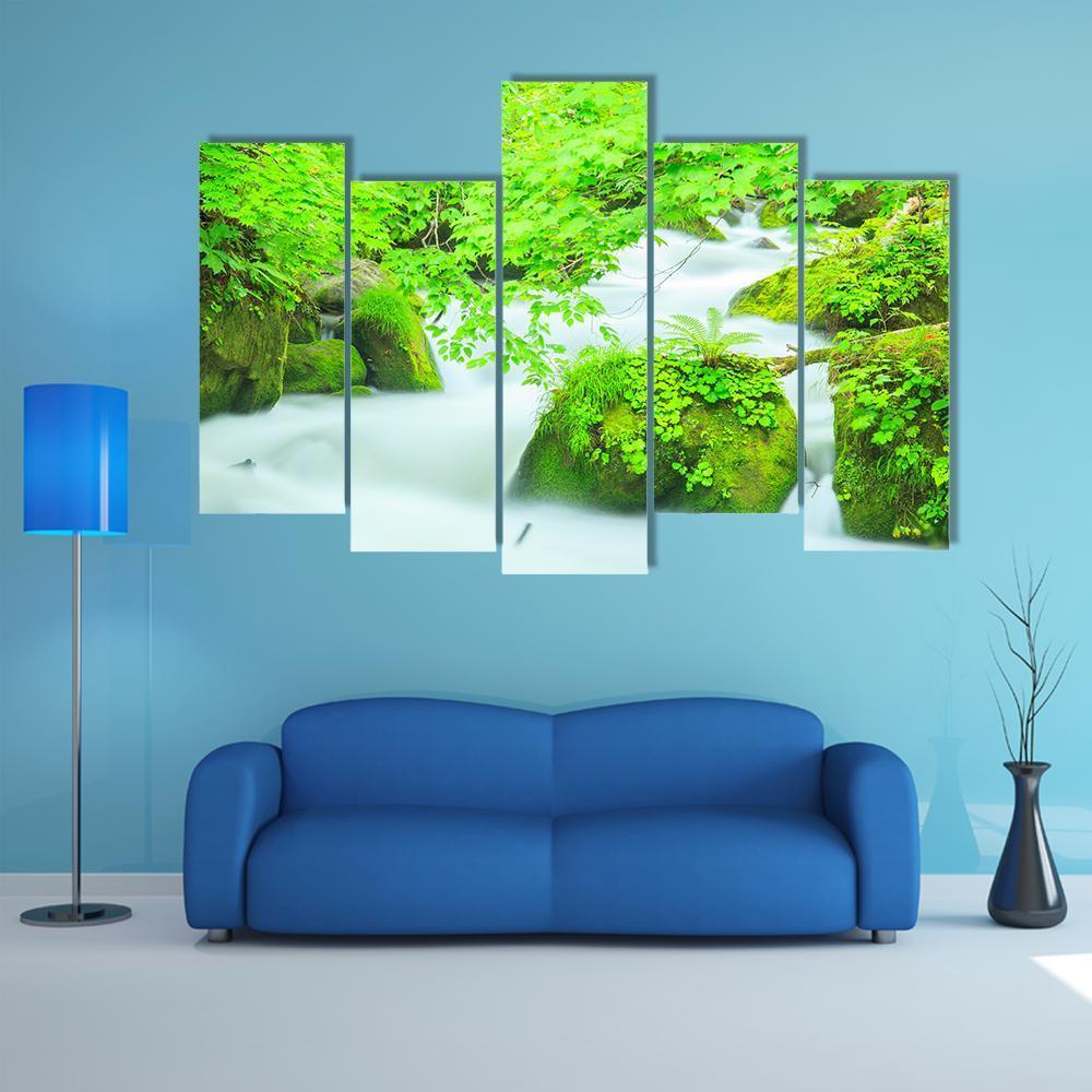 Oirase Stream Japan Canvas Wall Art-5 Pop-Gallery Wrap-47" x 32"-Tiaracle