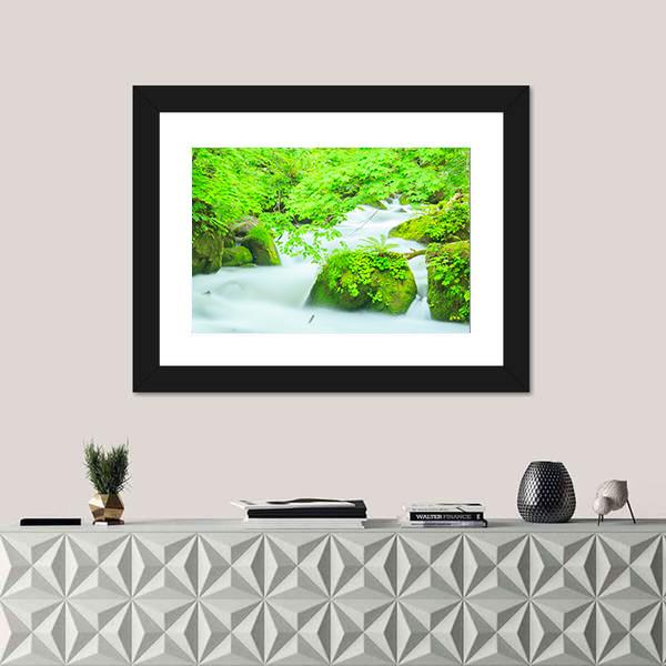 Oirase Stream Japan Canvas Wall Art-1 Piece-Framed Print-20" x 16"-Tiaracle