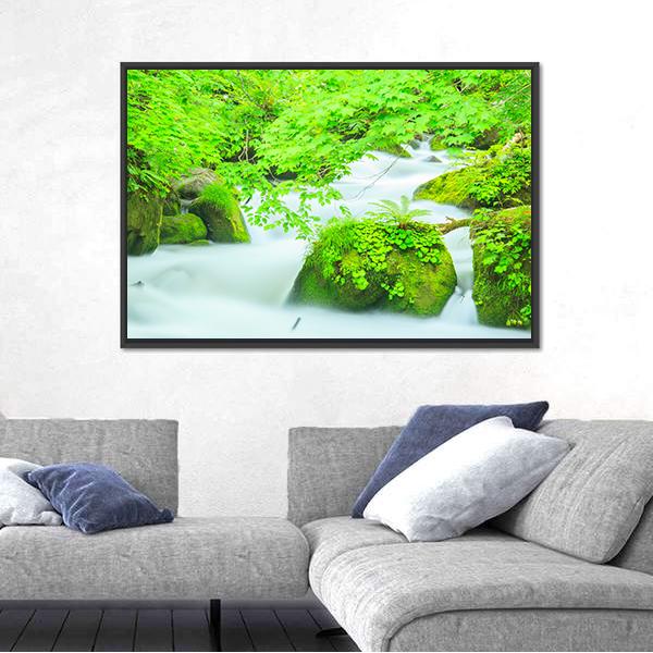 Oirase Stream Japan Canvas Wall Art-3 Horizontal-Gallery Wrap-25" x 16"-Tiaracle