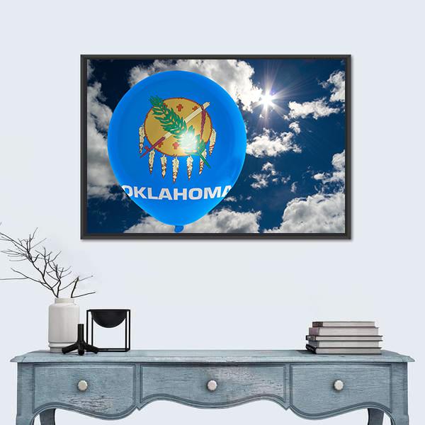 Oklahoma Flag On Balloon Canvas Wall Art-1 Piece-Floating Frame-24" x 16"-Tiaracle