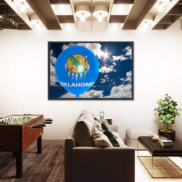 Oklahoma Flag On Balloon Canvas Wall Art-3 Horizontal-Gallery Wrap-25" x 16"-Tiaracle