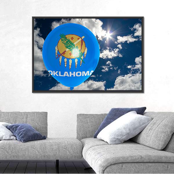 Oklahoma Flag On Balloon Canvas Wall Art-3 Horizontal-Gallery Wrap-25" x 16"-Tiaracle