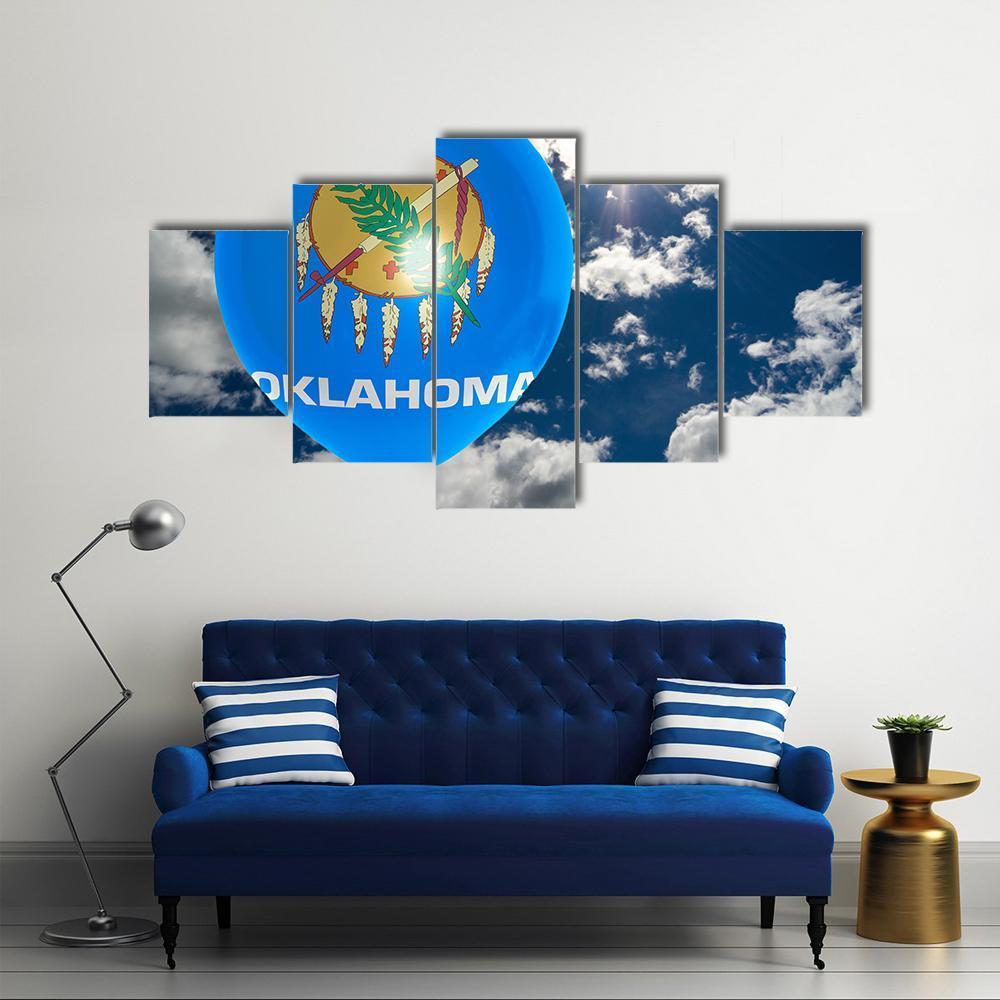 Oklahoma Flag On Balloon Canvas Wall Art-5 Star-Gallery Wrap-62" x 32"-Tiaracle