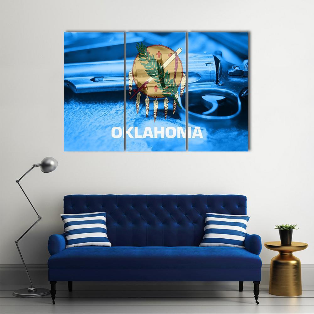 Oklahoma Flag With Gun Canvas Wall Art-3 Horizontal-Gallery Wrap-37" x 24"-Tiaracle