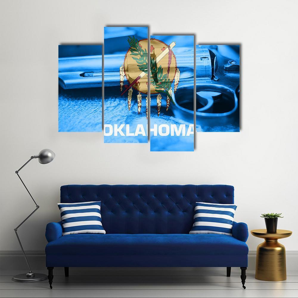 Oklahoma Flag With Gun Canvas Wall Art-4 Pop-Gallery Wrap-50" x 32"-Tiaracle