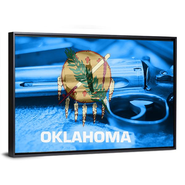 Oklahoma Flag With Gun Canvas Wall Art-3 Horizontal-Gallery Wrap-25" x 16"-Tiaracle