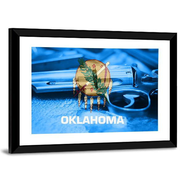 Oklahoma Flag With Gun Canvas Wall Art-3 Horizontal-Gallery Wrap-25" x 16"-Tiaracle