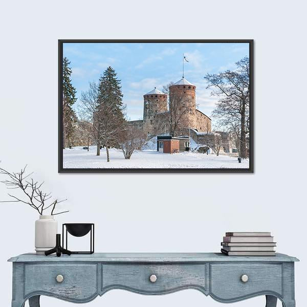 Olavinlinna Castle In Winter Canvas Wall Art-1 Piece-Floating Frame-24" x 16"-Tiaracle