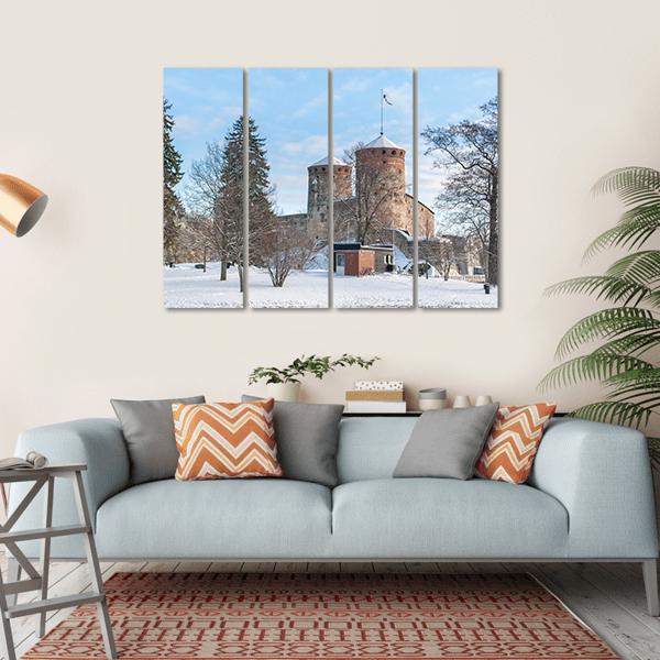 Olavinlinna Castle In Winter Canvas Wall Art-4 Horizontal-Gallery Wrap-34" x 24"-Tiaracle