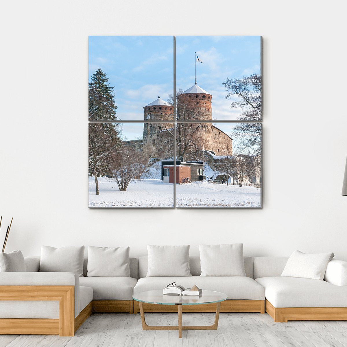 Olavinlinna Castle In Winter Canvas Wall Art-4 Square-Gallery Wrap-17" x 17"-Tiaracle