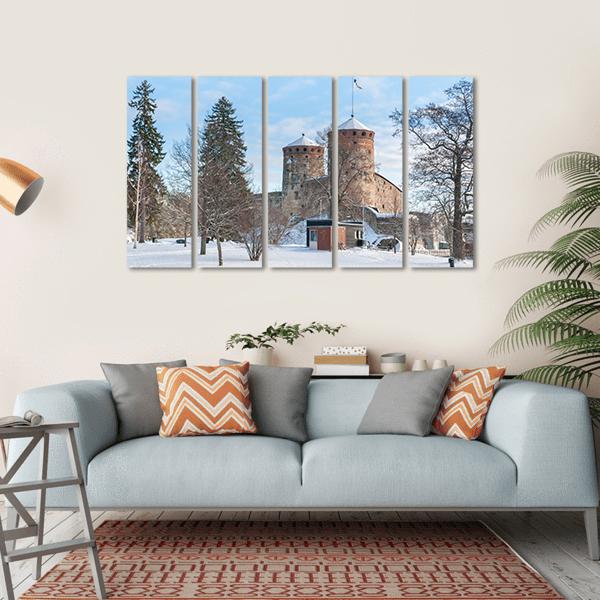Olavinlinna Castle In Winter Canvas Wall Art-5 Horizontal-Gallery Wrap-22" x 12"-Tiaracle