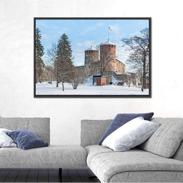 Olavinlinna Castle In Winter Canvas Wall Art-3 Horizontal-Gallery Wrap-25" x 16"-Tiaracle