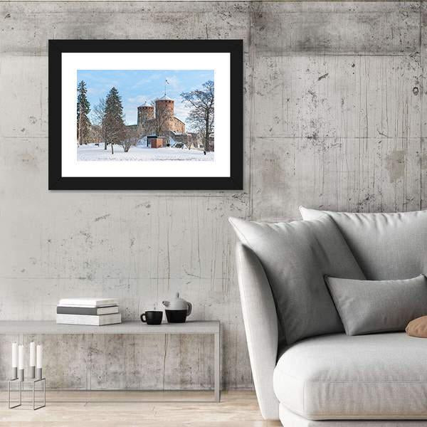 Olavinlinna Castle In Winter Canvas Wall Art-3 Horizontal-Gallery Wrap-25" x 16"-Tiaracle