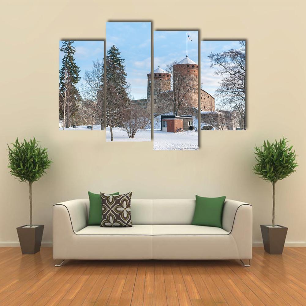 Olavinlinna Castle In Winter Canvas Wall Art-4 Pop-Gallery Wrap-50" x 32"-Tiaracle