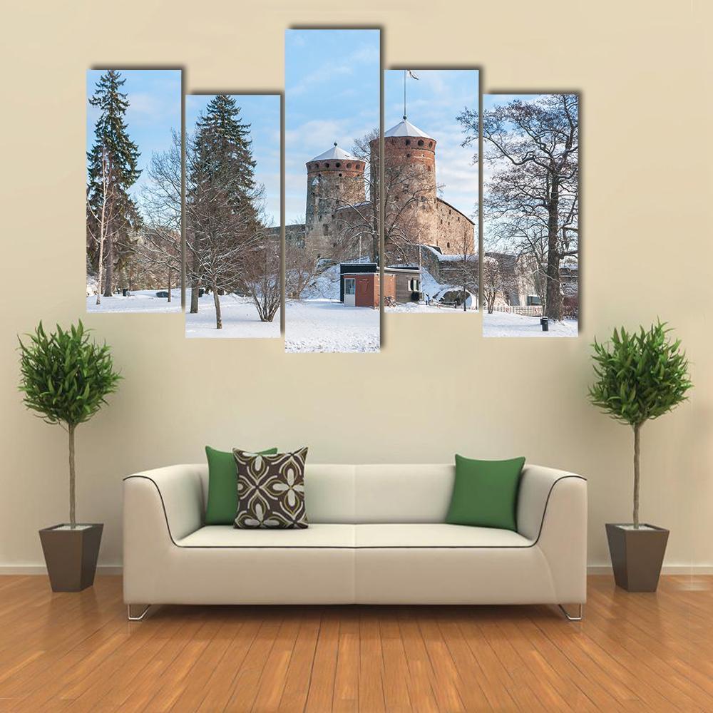 Olavinlinna Castle In Winter Canvas Wall Art-5 Pop-Gallery Wrap-47" x 32"-Tiaracle