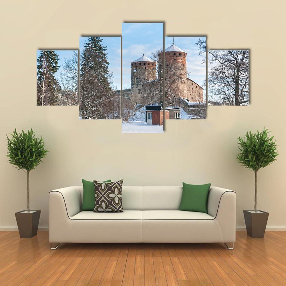 Olavinlinna Castle In Winter Canvas Wall Art-5 Star-Gallery Wrap-62" x 32"-Tiaracle