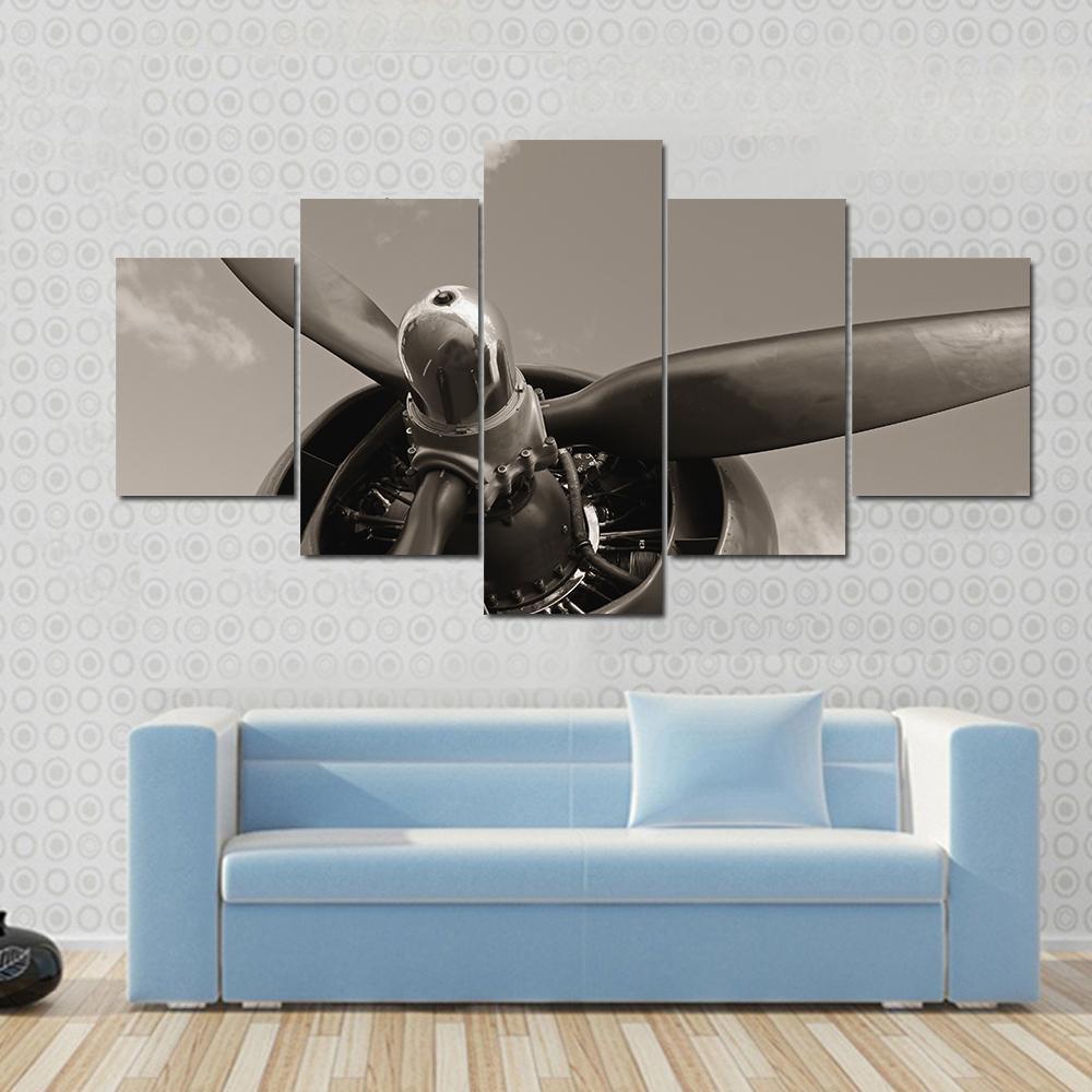Old Airplane Propeller Canvas Wall Art-5 Star-Gallery Wrap-62" x 32"-Tiaracle