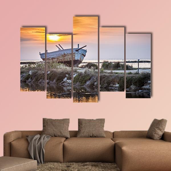 Old Boat Canvas Wall Art-5 Pop-Gallery Wrap-47" x 32"-Tiaracle
