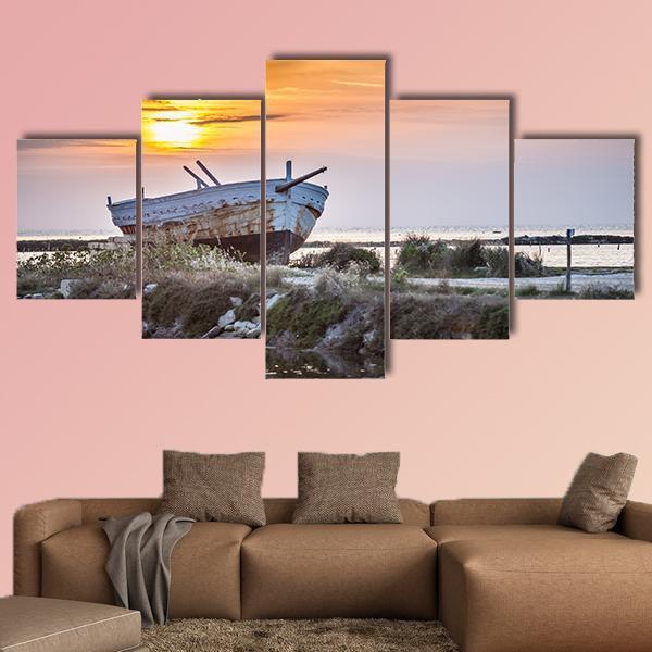 Old Boat Canvas Wall Art-5 Star-Gallery Wrap-62" x 32"-Tiaracle