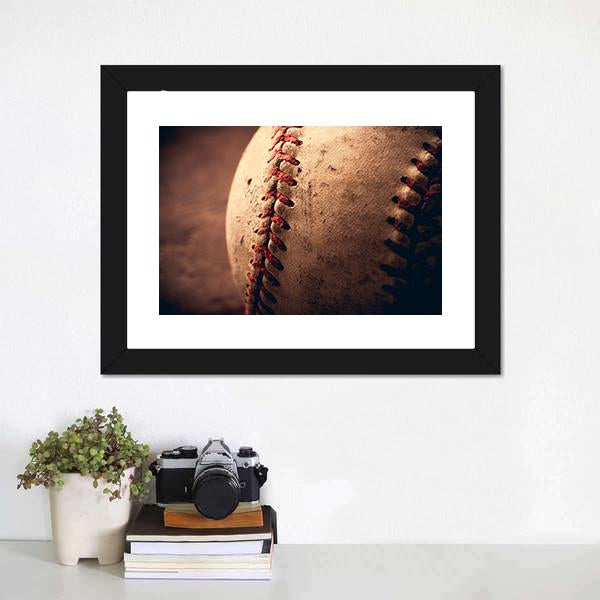 Old Baseball Canvas Wall Art in beige, brown and red, 5 panel Pop layout hung on a wall