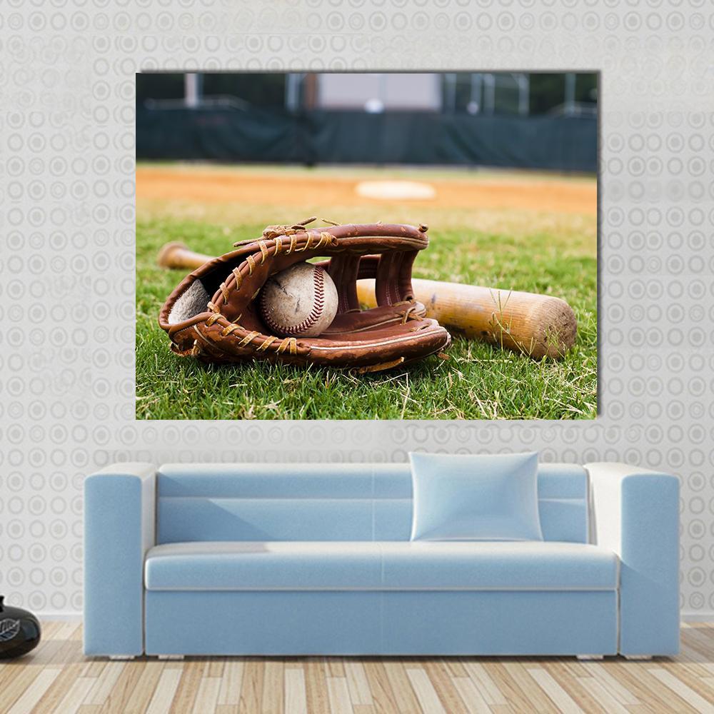 Baseball Glove &amp; Bat Canvas Wall Art-1 Piece-Gallery Wrap-48&quot; x 32&quot;-Tiaracle