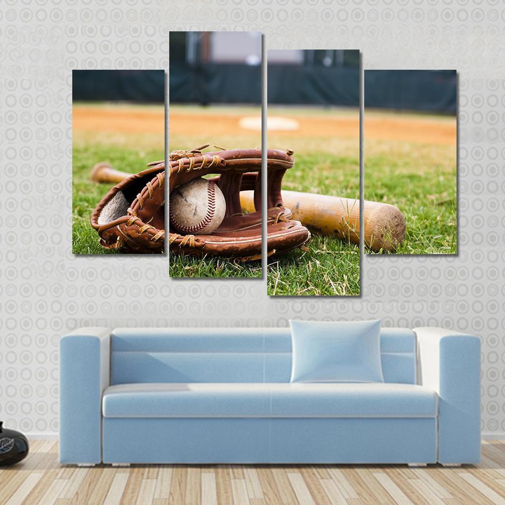 Baseball Glove &amp; Bat Canvas Wall Art-4 Pop-Gallery Wrap-50" x 32"-Tiaracle