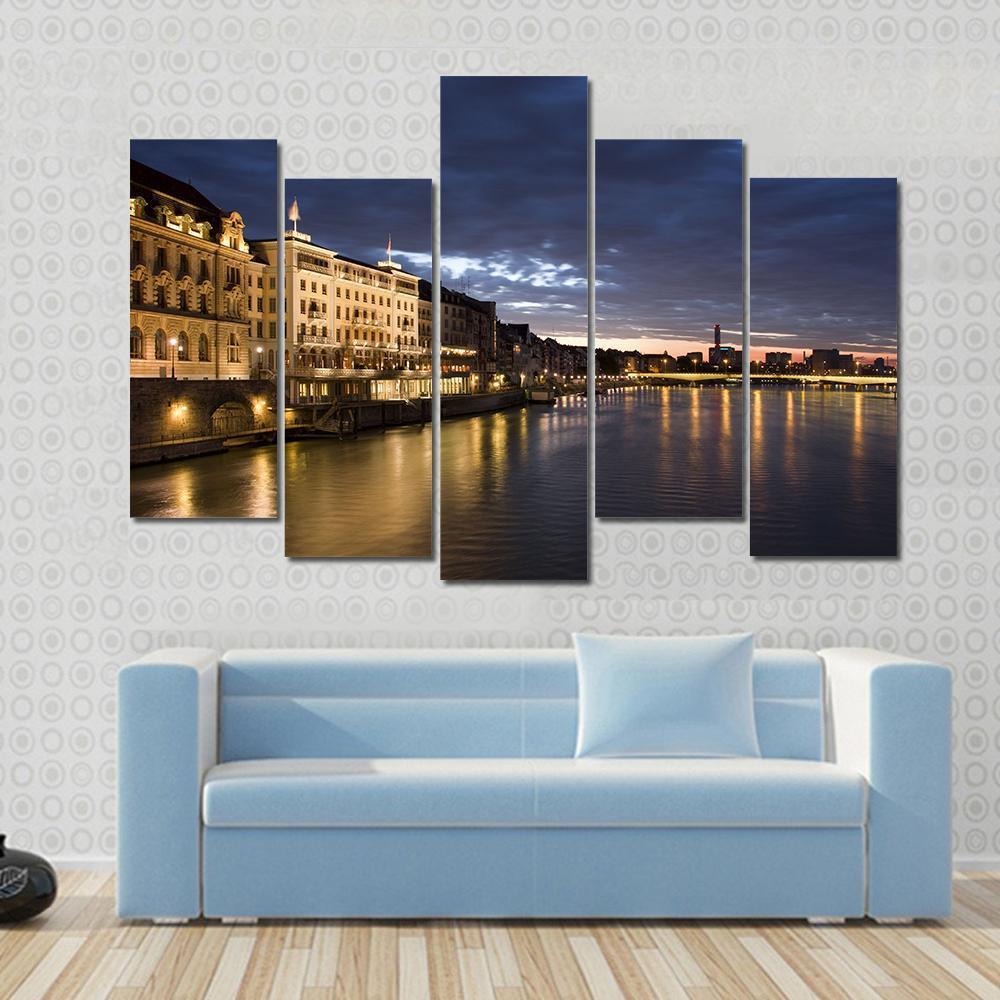 Old Basel Switzerland Canvas Wall Art-5 Pop-Gallery Wrap-47" x 32"-Tiaracle