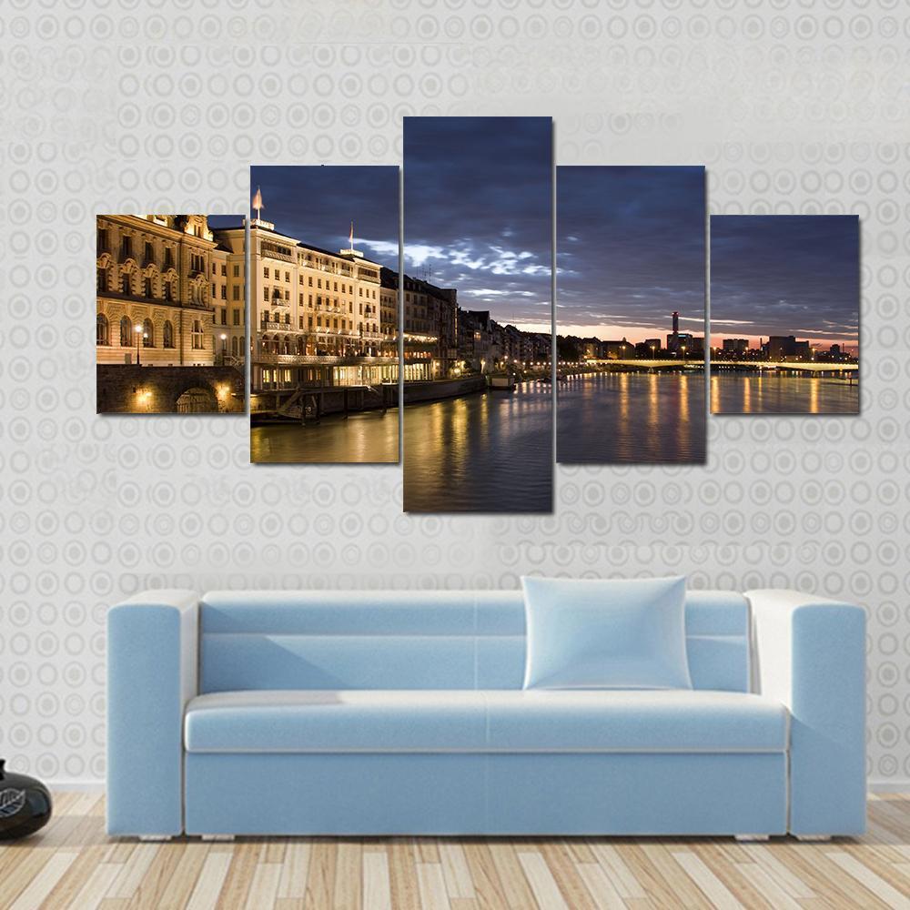 Old Basel Switzerland Canvas Wall Art-5 Pop-Gallery Wrap-47" x 32"-Tiaracle