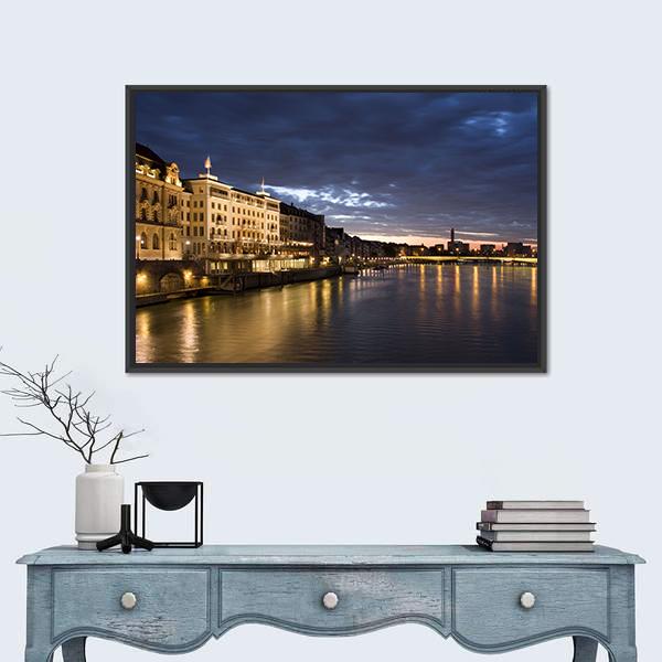 Old Basel Switzerland Canvas Wall Art-1 Piece-Floating Frame-24" x 16"-Tiaracle