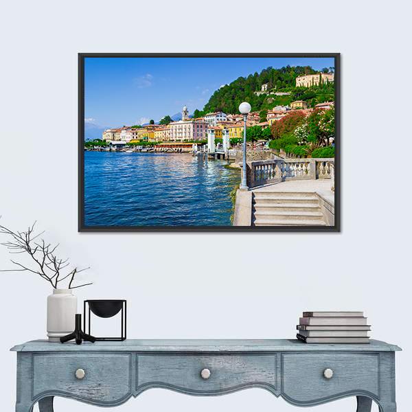 Old Bellagio With Como Lake Canvas Wall Art-1 Piece-Floating Frame-24" x 16"-Tiaracle