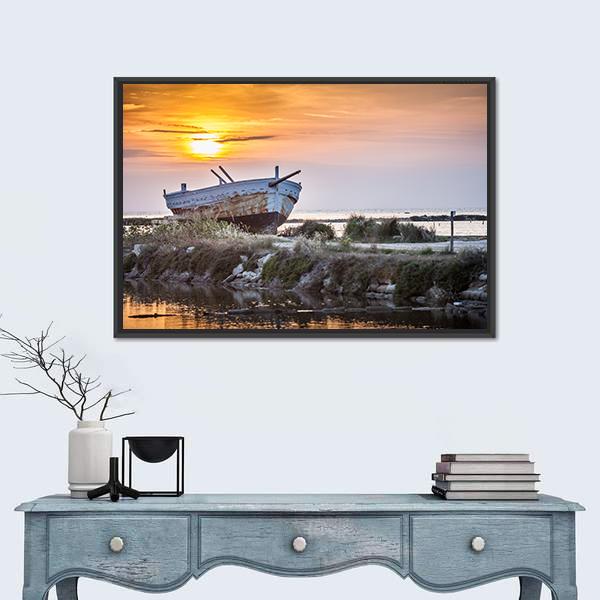 Old Boat Canvas Wall Art-1 Piece-Floating Frame-24" x 16"-Tiaracle