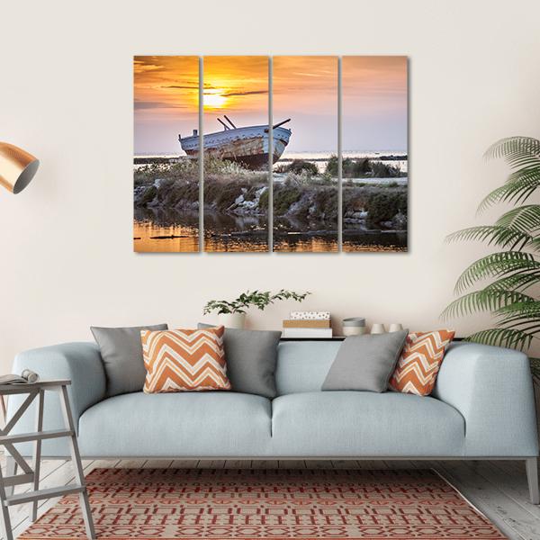 Old Boat Canvas Wall Art-4 Horizontal-Gallery Wrap-34" x 24"-Tiaracle