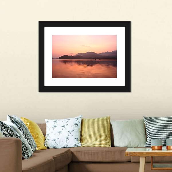 Old Boat In Lake Canvas Wall Art-3 Horizontal-Gallery Wrap-25" x 16"-Tiaracle