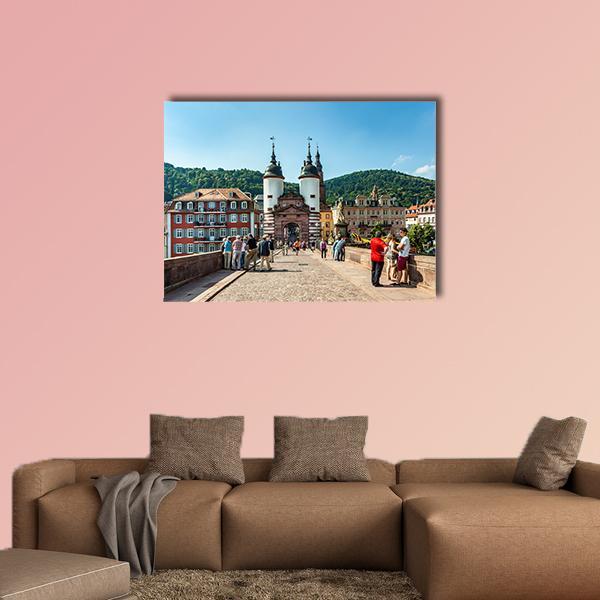 Old Bridge And Town Gate In Heidelberg Germany Canvas Wall Art-1 Piece-Gallery Wrap-36" x 24"-Tiaracle