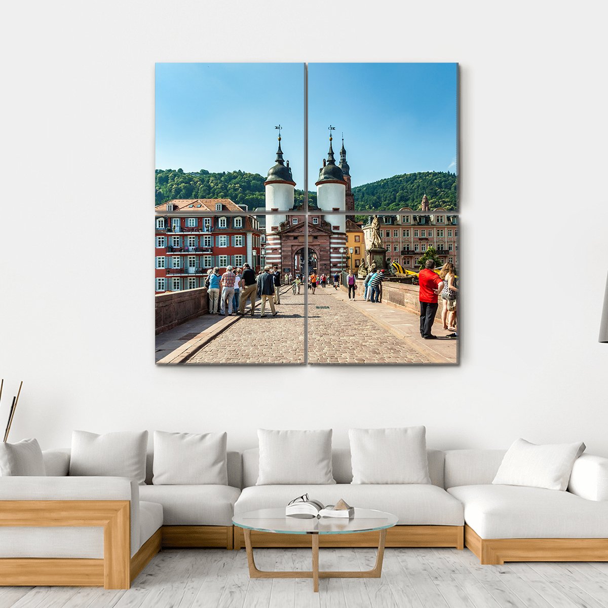 Old Bridge And Town Gate In Heidelberg Germany Canvas Wall Art-4 Square-Gallery Wrap-17" x 17"-Tiaracle