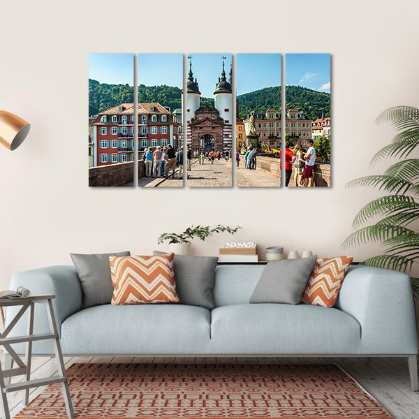 Old Bridge And Town Gate In Heidelberg Germany Canvas Wall Art-5 Horizontal-Gallery Wrap-22" x 12"-Tiaracle