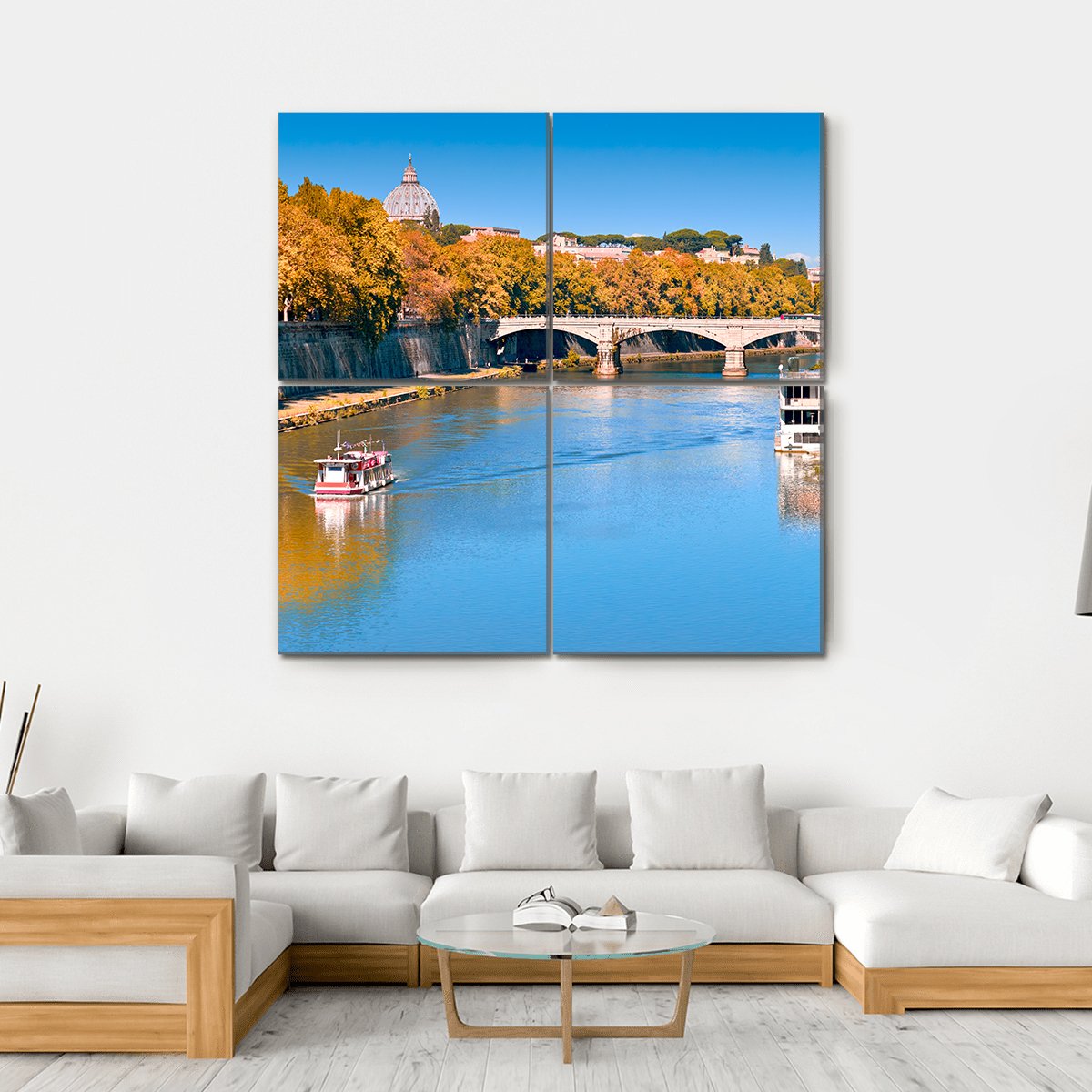 Old Bridge Over Tiber River Canvas Wall Art-4 Square-Gallery Wrap-17" x 17"-Tiaracle