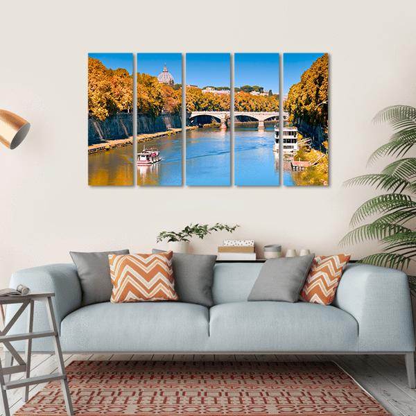 Old Bridge Over Tiber River Canvas Wall Art-5 Horizontal-Gallery Wrap-22" x 12"-Tiaracle