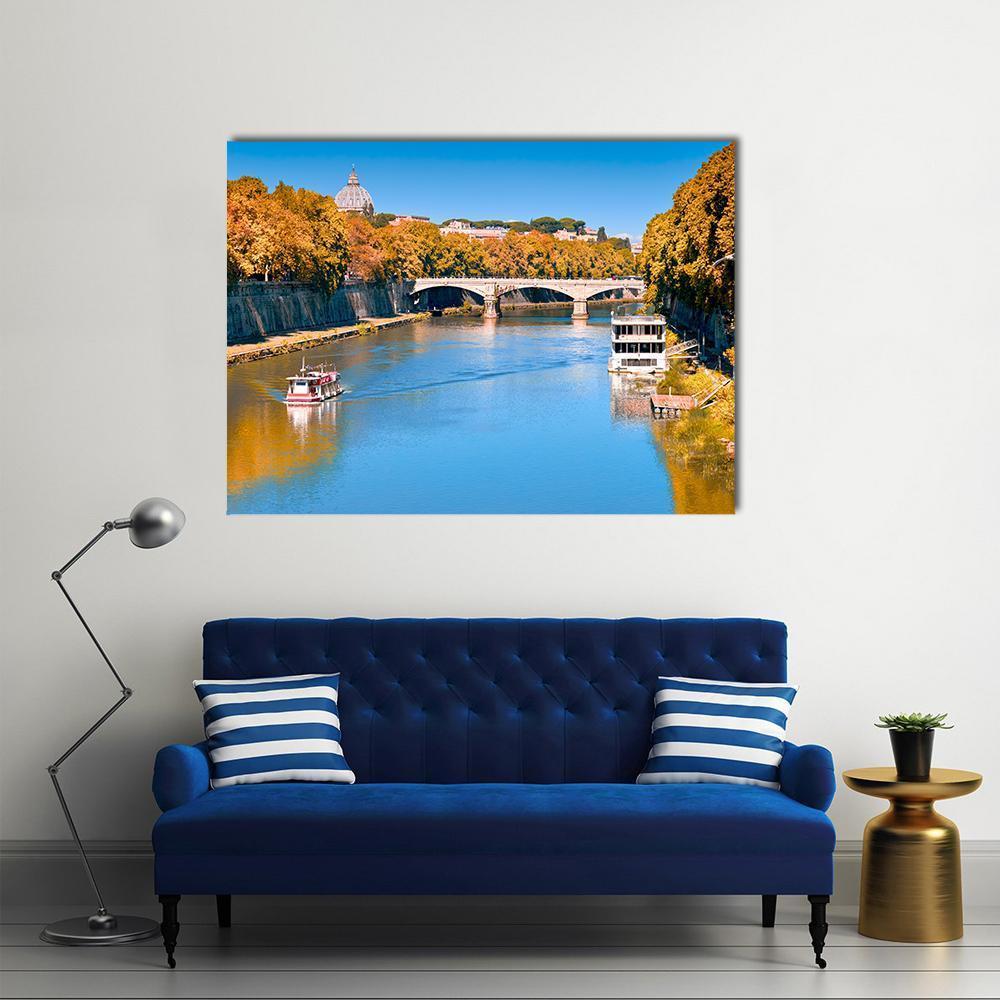 Old Bridge Over Tiber River Canvas Wall Art-1 Piece-Gallery Wrap-48" x 32"-Tiaracle