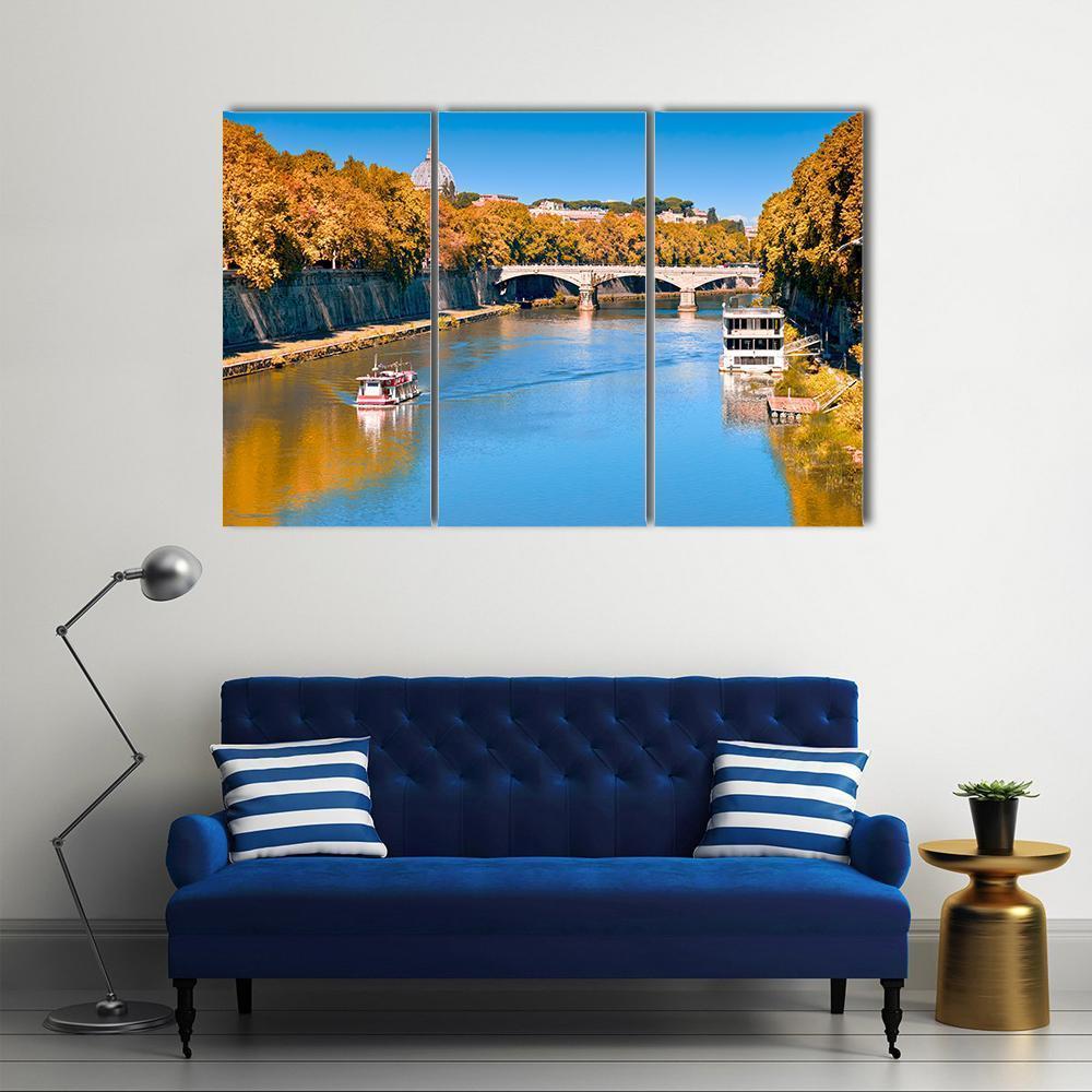 Old Bridge Over Tiber River Canvas Wall Art-5 Pop-Gallery Wrap-47" x 32"-Tiaracle