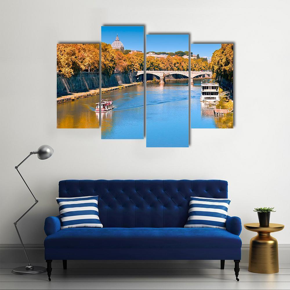 Old Bridge Over Tiber River Canvas Wall Art-4 Pop-Gallery Wrap-50" x 32"-Tiaracle